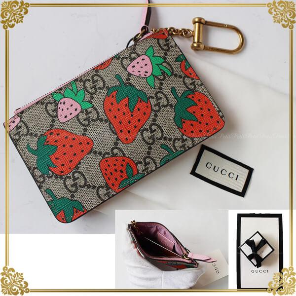 限定★GUCCI /グッチストロベリー プリント キー＆コインケース 573841GZRAT8483